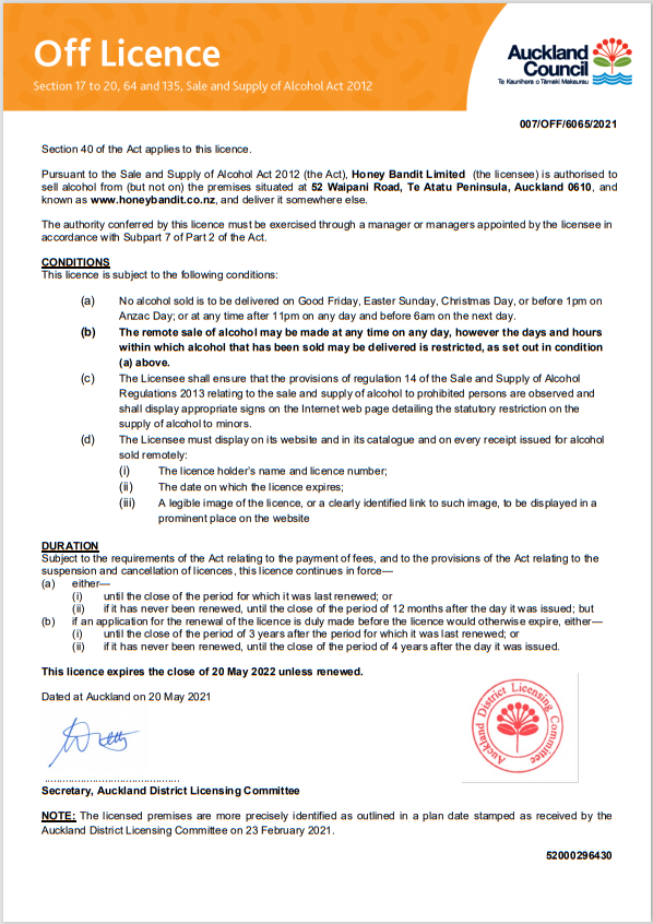 Licence Honey Bandit